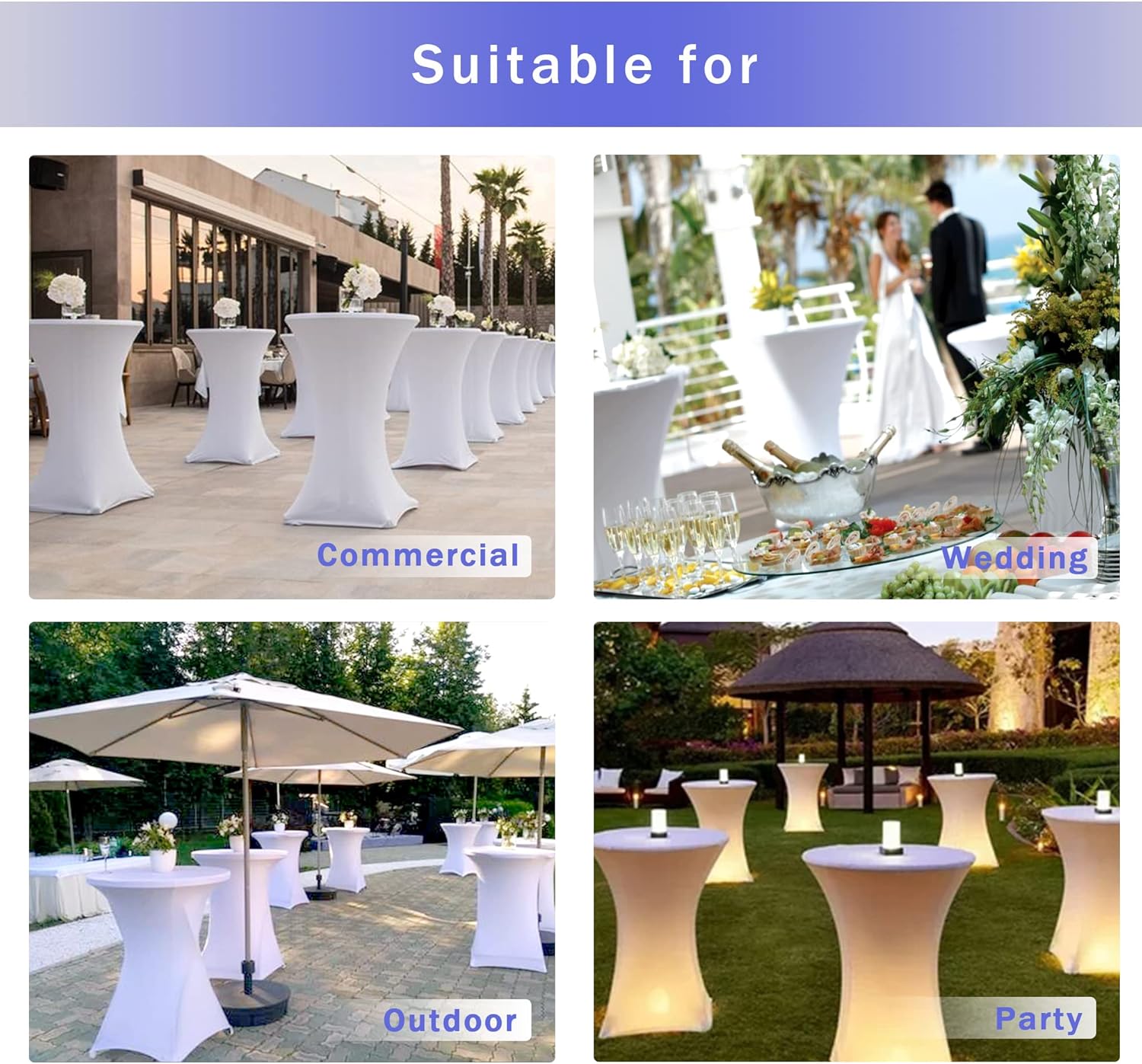 Cocktail Table Covers, 2 Pack - Fitted Stretch Spandex Square Corners Cocktail Tablecloths,High Top Table V1258-DP02-C-1429