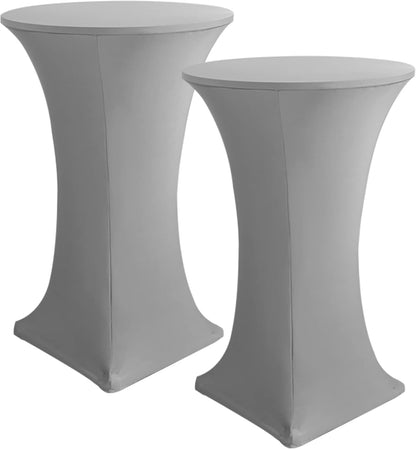Cocktail Table Covers, 2 Pack - Fitted Stretch Spandex Square Corners Cocktail Tablecloths (Light Grey, Fit V1258-DP02-C-1430