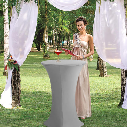 Cocktail Table Covers, 2 Pack - Fitted Stretch Spandex Square Corners Cocktail Tablecloths (Light Grey, Fit V1258-DP02-C-1430