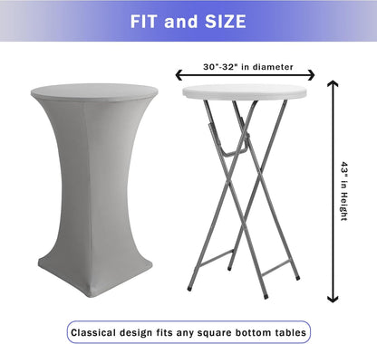 Cocktail Table Covers, 2 Pack - Fitted Stretch Spandex Square Corners Cocktail Tablecloths (Light Grey, Fit V1258-DP02-C-1430