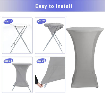 Cocktail Table Covers, 2 Pack - Fitted Stretch Spandex Square Corners Cocktail Tablecloths (Light Grey, Fit V1258-DP02-C-1430