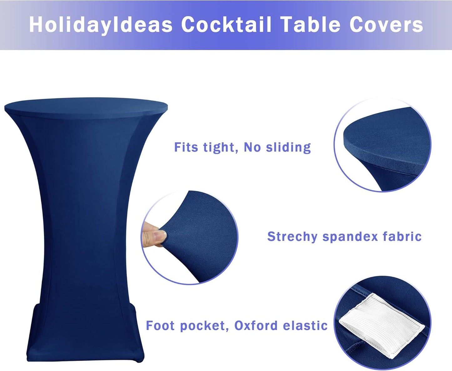 Cocktail Table Covers, 2 Pack - Fitted Stretch Spandex Square Corners Cocktail Tablecloths (Navy, Fit for V1258-DP02-C-1431