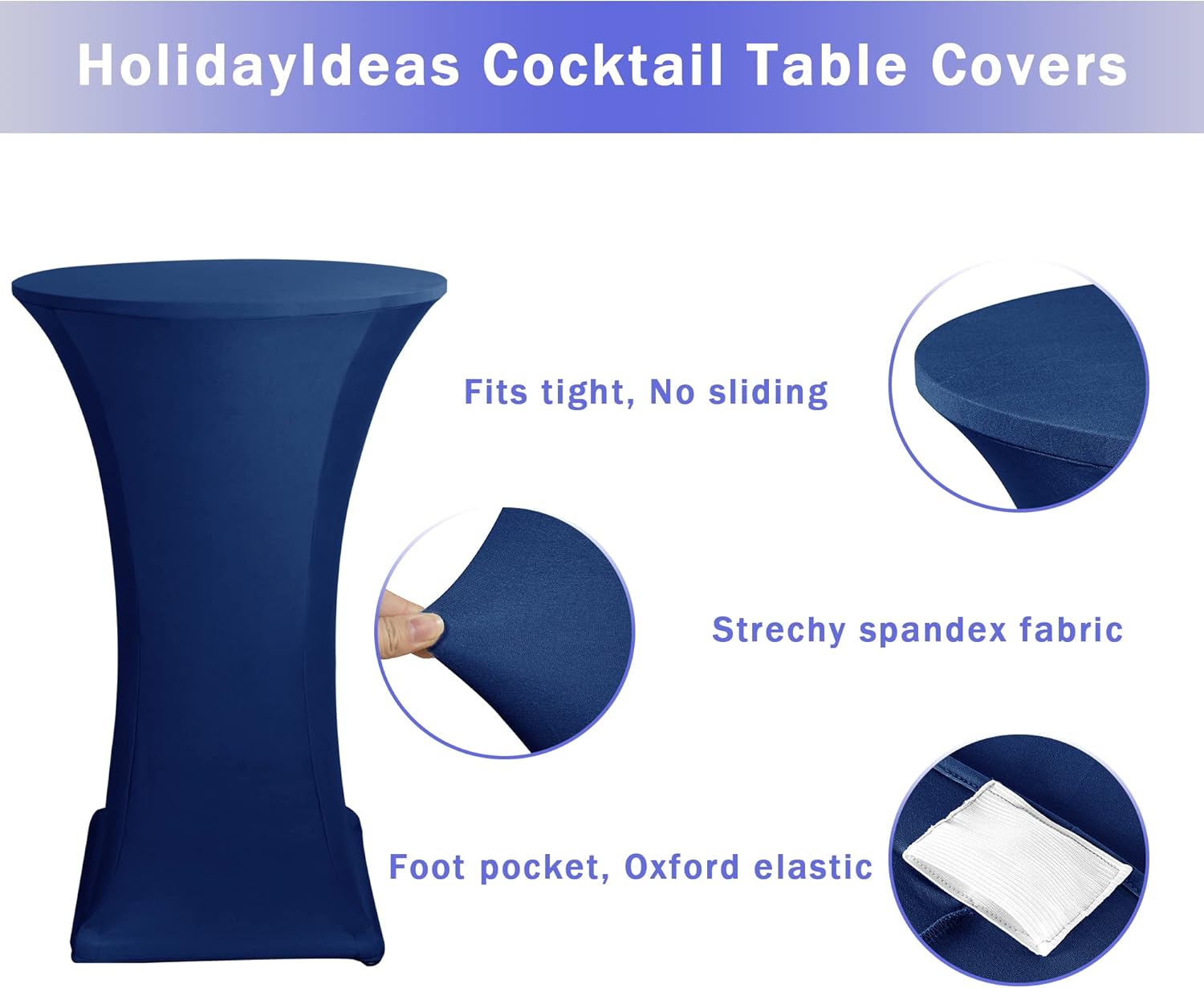 Cocktail Table Covers, 2 Pack - Fitted Stretch Spandex Square Corners Cocktail Tablecloths (Navy, Fit for V1258-DP02-C-1431