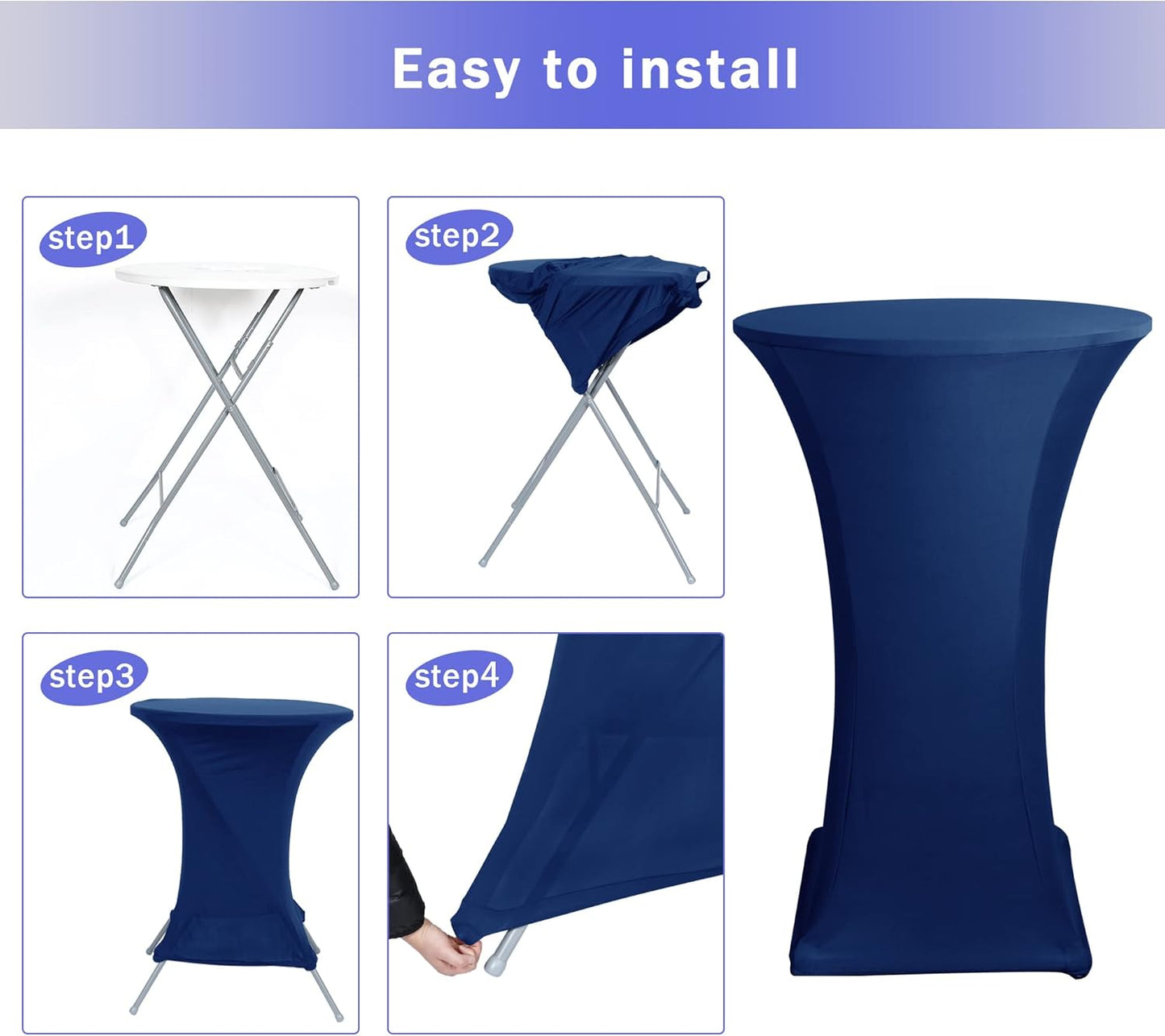 Cocktail Table Covers, 2 Pack - Fitted Stretch Spandex Square Corners Cocktail Tablecloths (Navy, Fit for V1258-DP02-C-1431