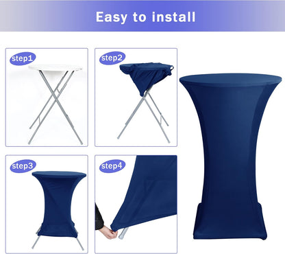 Cocktail Table Covers, 2 Pack - Fitted Stretch Spandex Square Corners Cocktail Tablecloths (Navy, Fit for V1258-DP02-C-1431