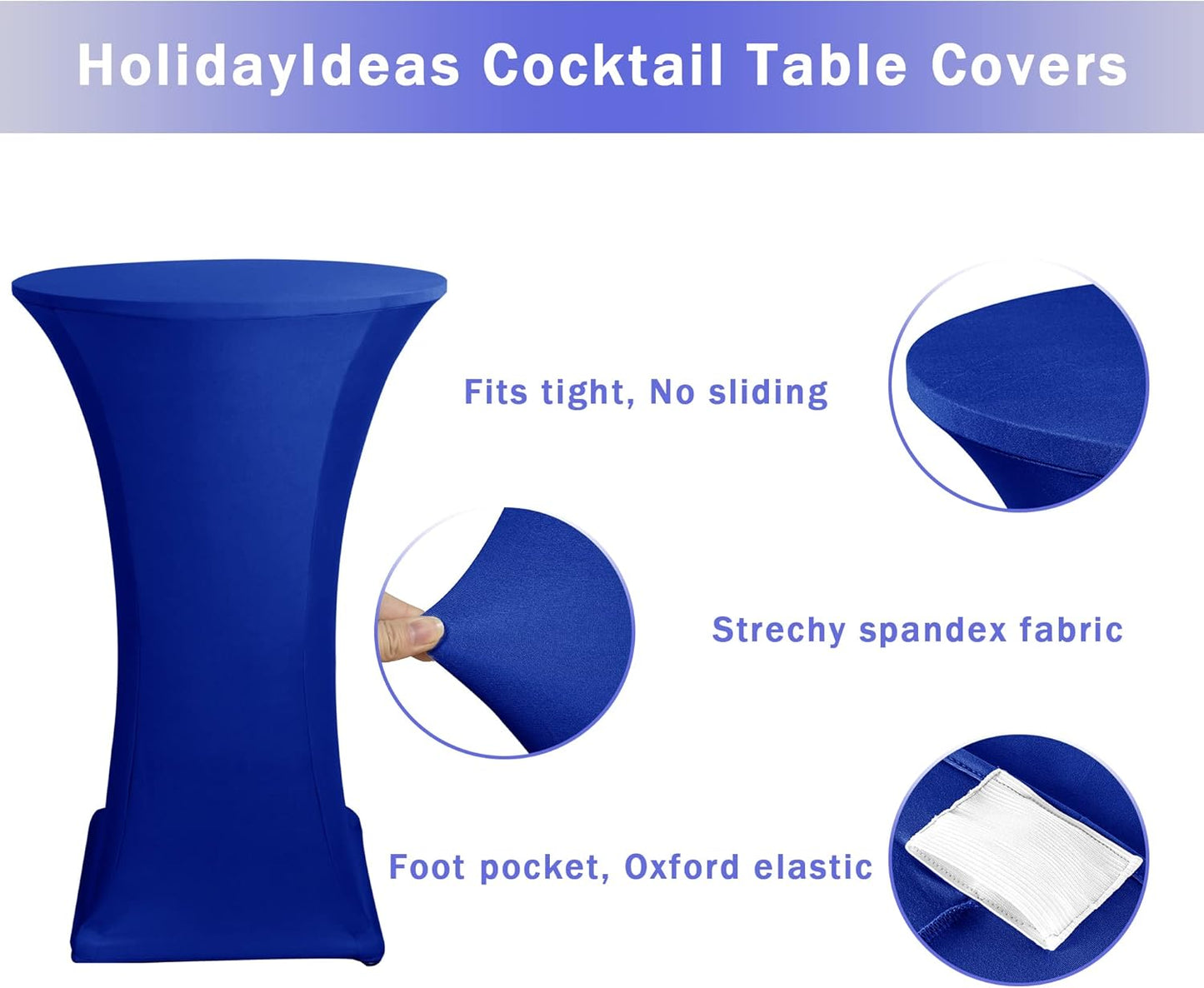 Cocktail Table Covers, 2 Pack - Fitted Stretch Spandex Square Corners Cocktail Tablecloths (Royal Blue, Fit V1258-DP02-C-1432