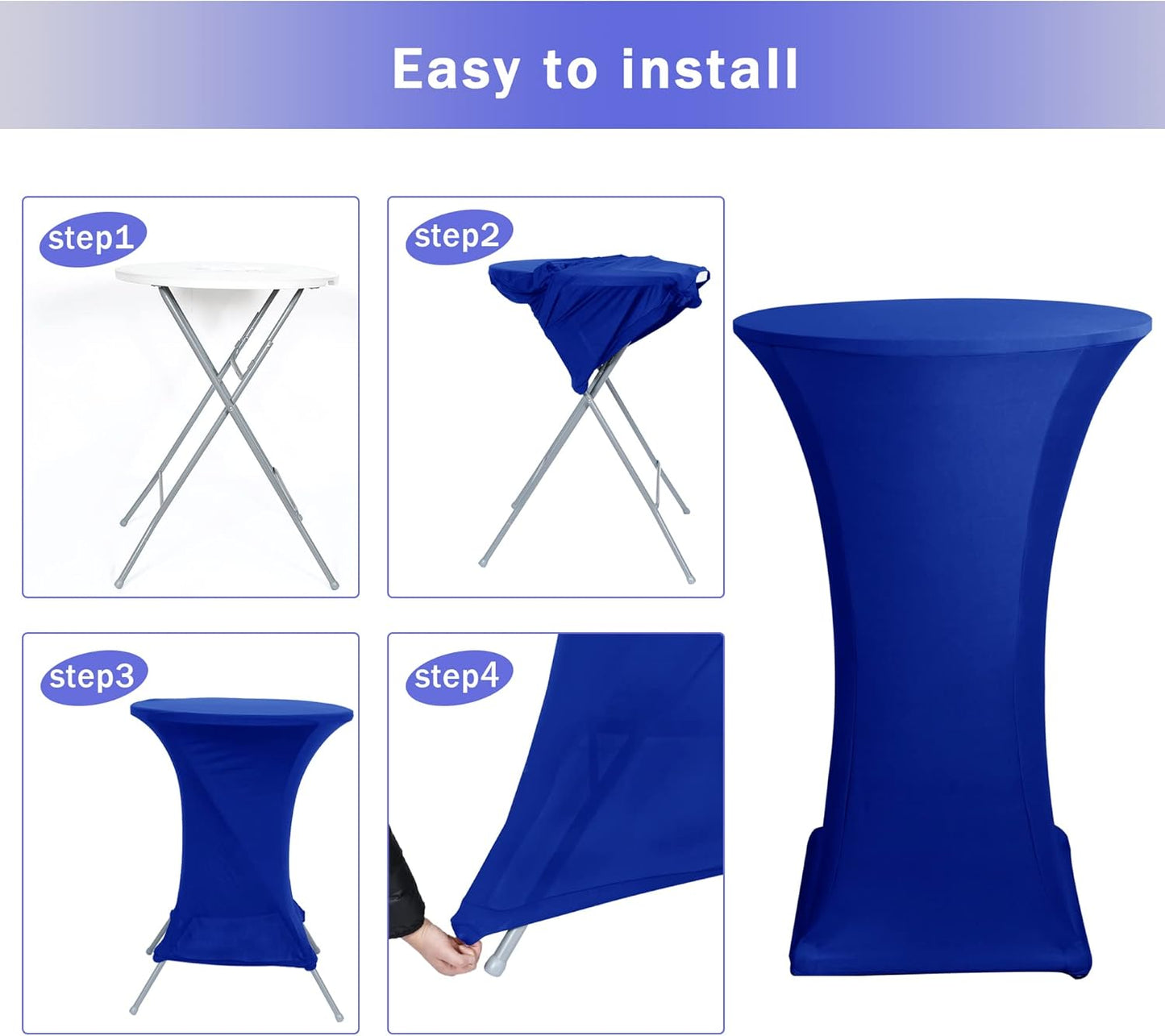 Cocktail Table Covers, 2 Pack - Fitted Stretch Spandex Square Corners Cocktail Tablecloths (Royal Blue, Fit V1258-DP02-C-1432