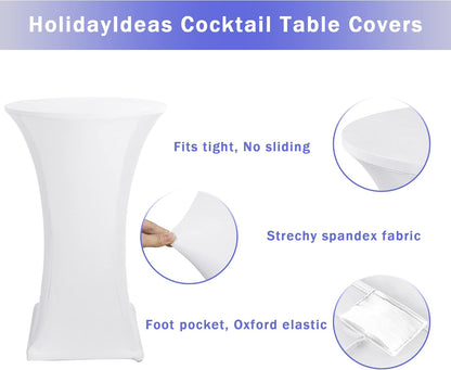 Cocktail Table Covers, 2 Pack - Fitted Stretch Spandex High Top Cocktail Tablecloths with Elastic Corners V1258-DP02-C-1433