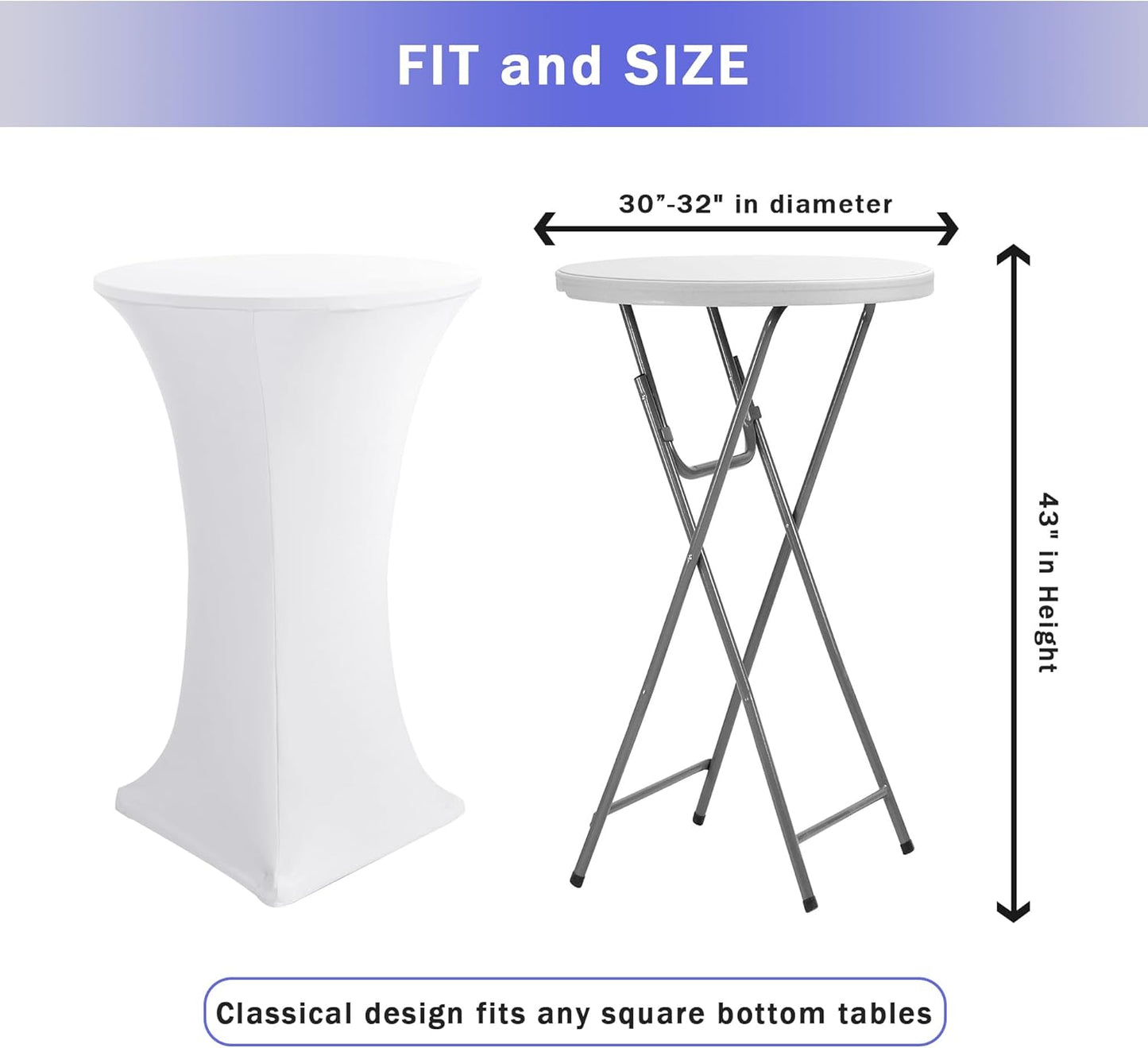 Cocktail Table Covers, 2 Pack - Fitted Stretch Spandex High Top Cocktail Tablecloths with Elastic Corners V1258-DP02-C-1433