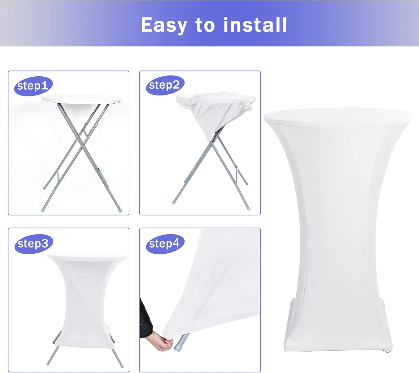 Cocktail Table Covers, 2 Pack - Fitted Stretch Spandex High Top Cocktail Tablecloths with Elastic Corners V1258-DP02-C-1433
