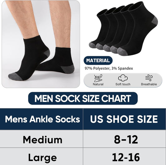 20 Pairs Ankle Socks For Men - Lightweight Mens Socks Size 8-12 Thin Casual Quarter Bulk Socks V1258-DP02-C-1436