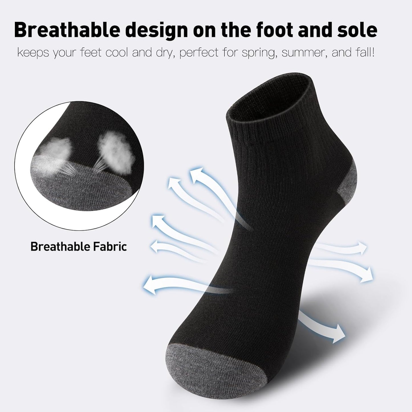 20 Pairs Ankle Socks For Men - Lightweight Mens Socks Size 8-12 Thin Casual Quarter Bulk Socks V1258-DP02-C-1436