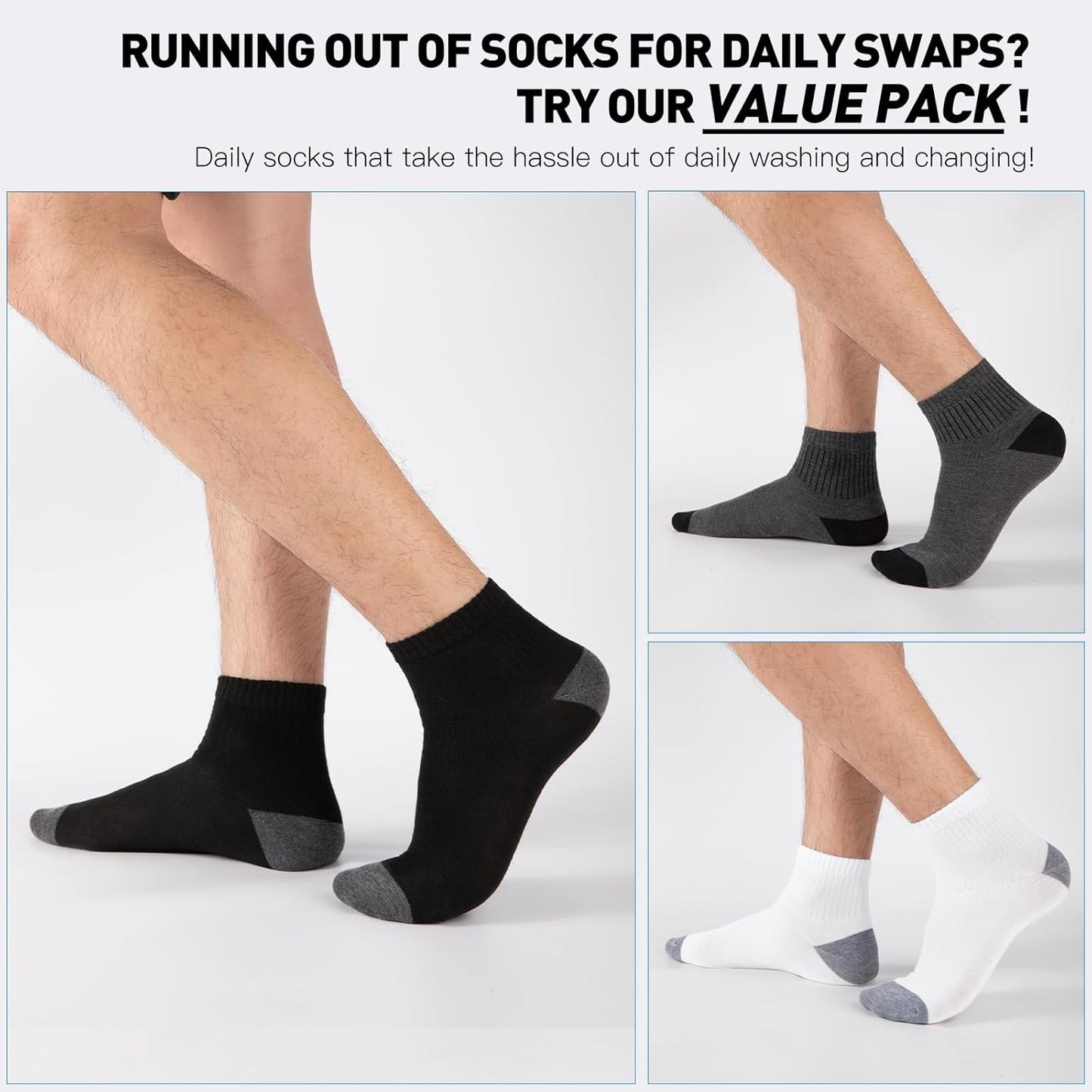 20 Pairs Ankle Socks For Men - Lightweight Mens Socks Size 8-12 Thin Casual Quarter Bulk Socks V1258-DP02-C-1436