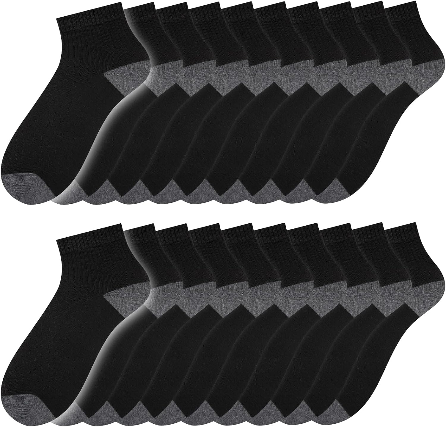 20 Pairs Ankle Socks For Men - Lightweight Mens Socks Size 8-12 Thin Casual Quarter Bulk Socks V1258-DP02-C-1436