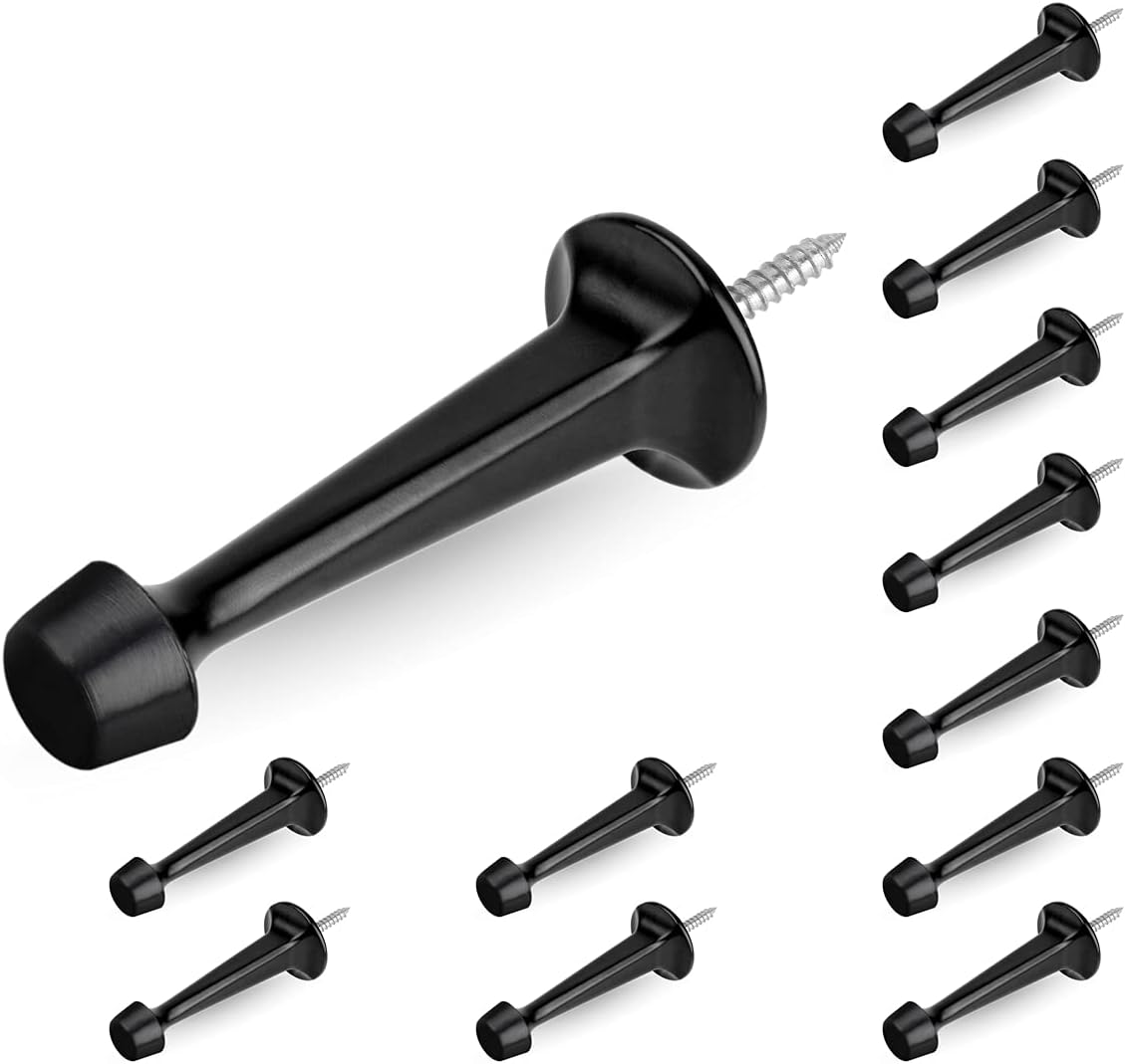 12 Pack Heavy Duty Solid Rigid Door Stop with Soft Rubber Tip, Zinc Die Cast Door Stopper Protect Wall & V1258-DP02-C-1439