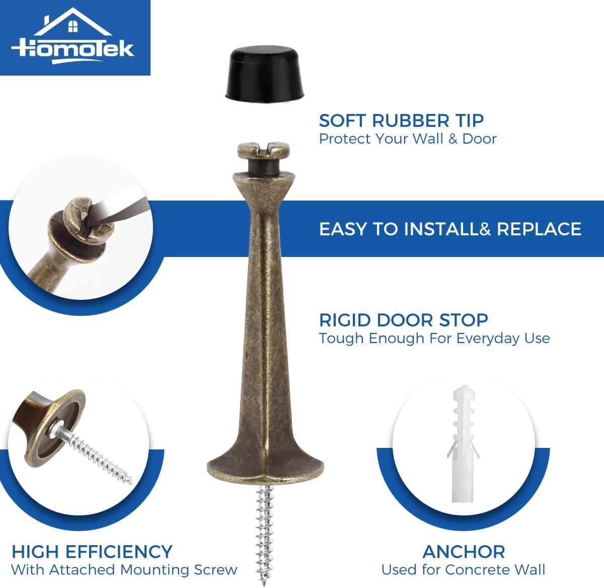 12 Pack Heavy Duty Solid Rigid Door Stop with Soft Rubber Tip, Zinc Die Cast Door Stopper Protect Wall & V1258-DP02-C-1440