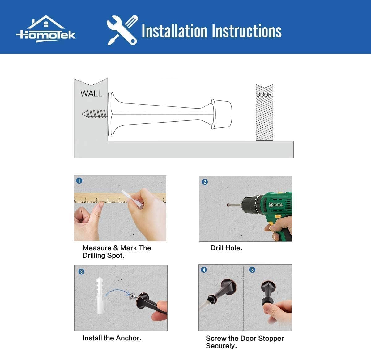 12 Pack Heavy Duty Solid Rigid Door Stop with Soft Rubber Tip, Zinc Die Cast Door Stopper Protect Wall & V1258-DP02-C-1440