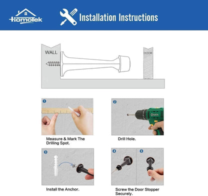 12 Pack Heavy Duty Solid Rigid Door Stop with Soft Rubber Tip, Zinc Die Cast Door Stopper Protect Wall & V1258-DP02-C-1440