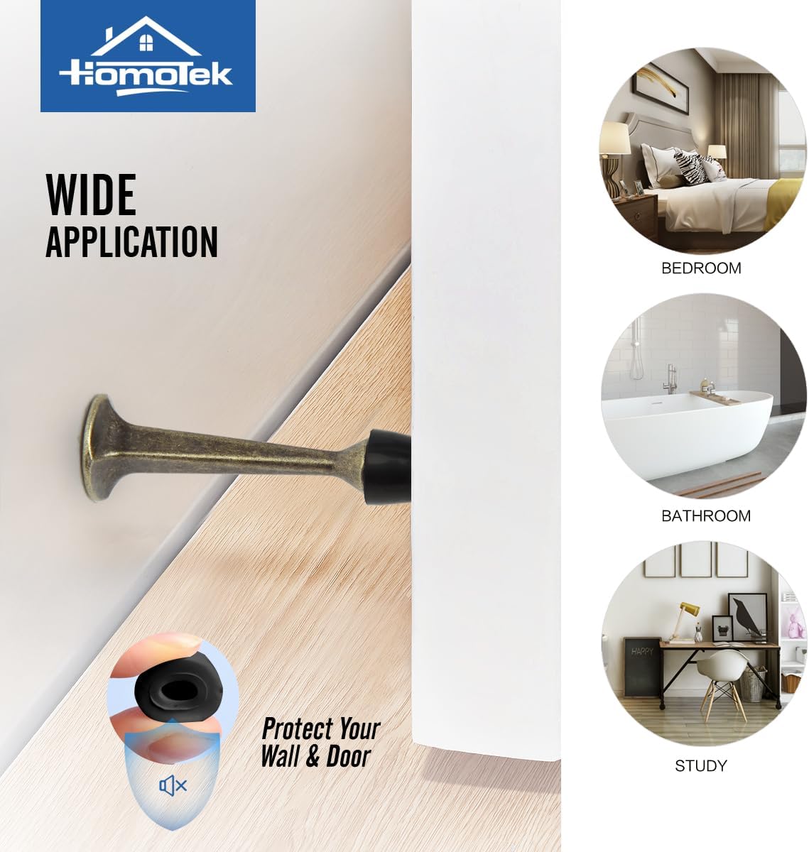 12 Pack Heavy Duty Solid Rigid Door Stop with Soft Rubber Tip, Zinc Die Cast Door Stopper Protect Wall & V1258-DP02-C-1440