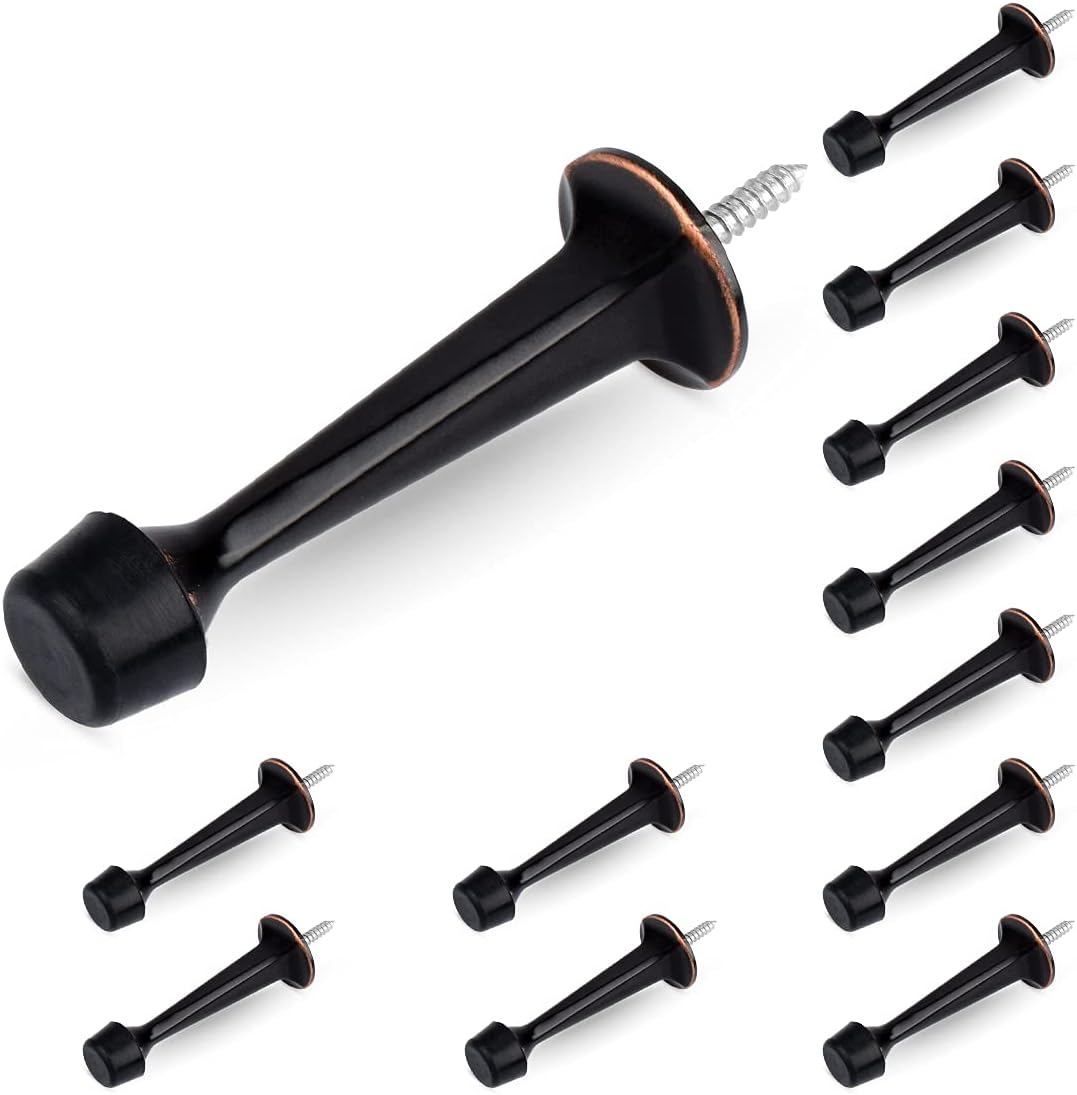 12 Pack Heavy Duty Solid Rigid Door Stop with Soft Rubber Tip, Zinc Die Cast Door Stopper Protect Wall & V1258-DP02-C-1441