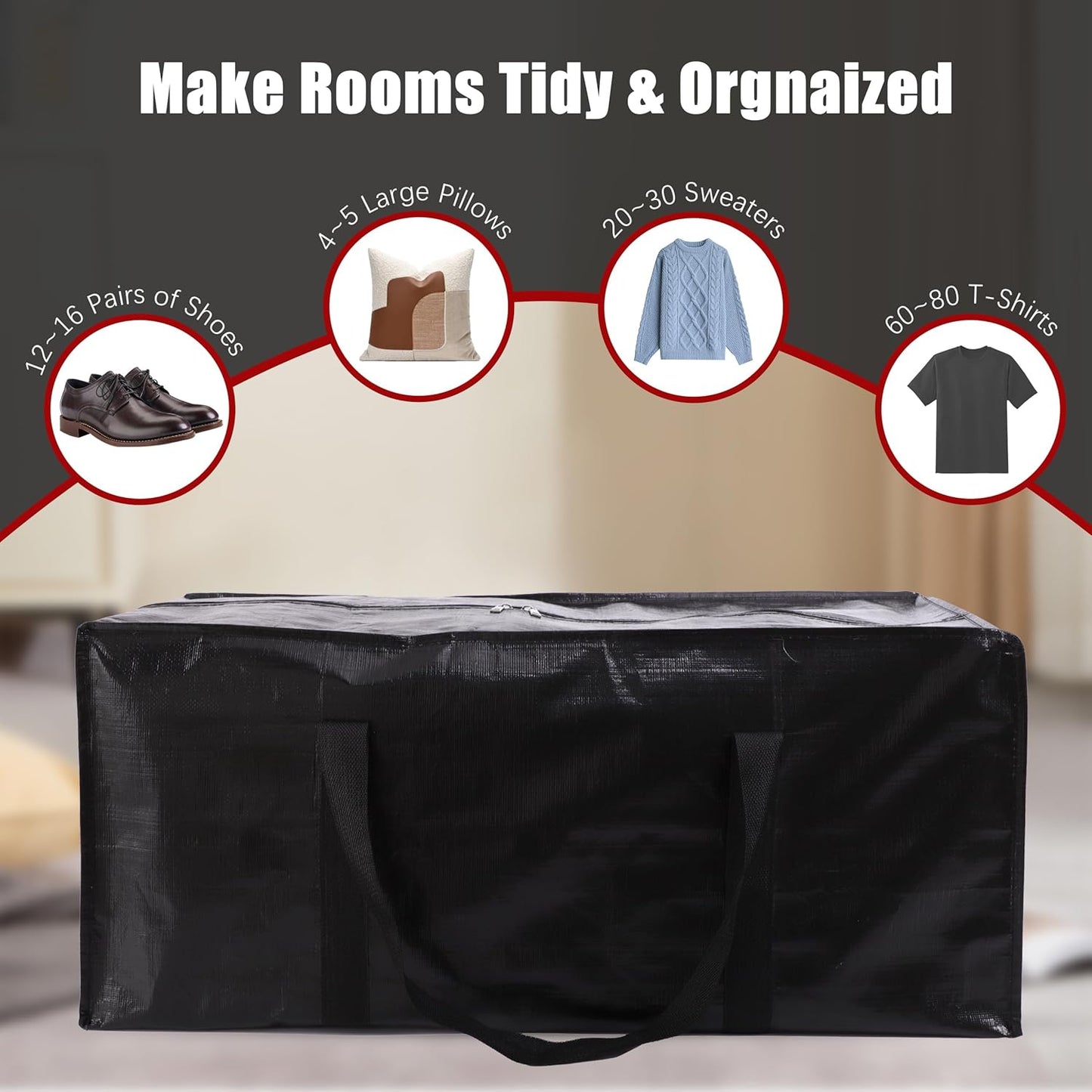 Extra Large Moving Bags with Zippers & Carrying Handles, Heavy-Duty Storage Tote for Space Saving Moving V1258-DP02-C-1448