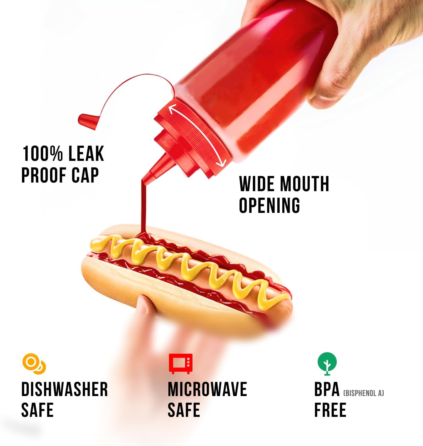 24 oz Large Condiment Squeeze Bottles for Sauces - Leak Proof - 4 Pack (XL) V1258-DP02-C-1450