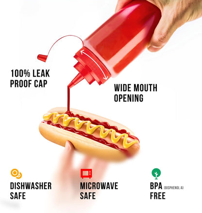 24 oz Large Condiment Squeeze Bottles for Sauces - Leak Proof - 4 Pack (XL) V1258-DP02-C-1450