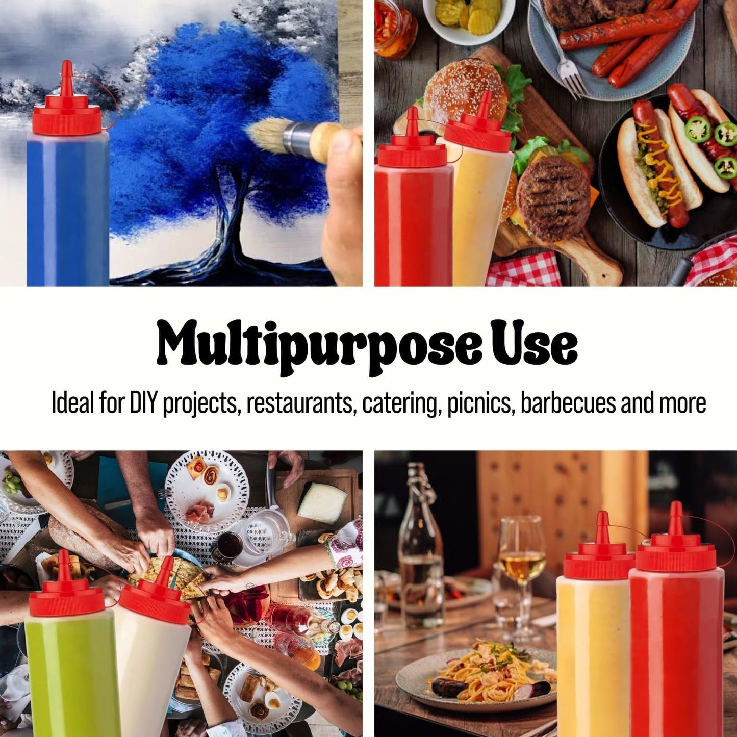 24 oz Large Condiment Squeeze Bottles for Sauces - Leak Proof - 4 Pack (XL) V1258-DP02-C-1450