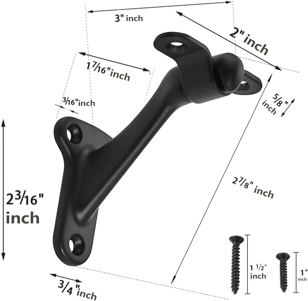 6 Pack 3 Inch Matte Black Hand Rail Bracket Heavy Duty Hardware for Stairways, Home or Office Stair Support V1258-DP02-C-1451