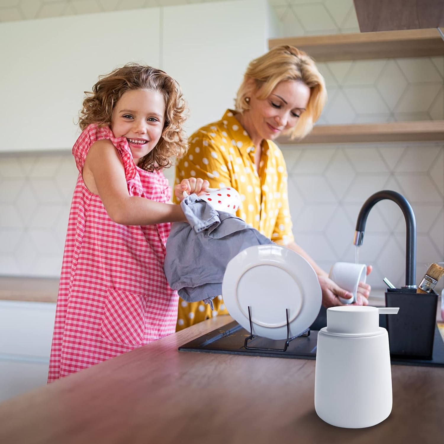 Soap Dispenser Ceramic with Easy-to-Press Pump Hand Lotion Liquid Dispenser for Shampoo Bathroom Kitchen 12 V1258-DP02-C-1455