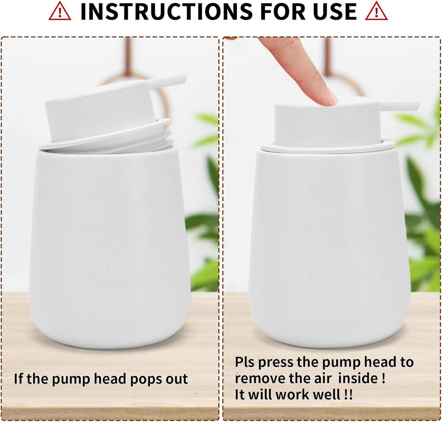 Soap Dispenser Ceramic with Easy-to-Press Pump Hand Lotion Liquid Dispenser for Shampoo Bathroom Kitchen 12 V1258-DP02-C-1455