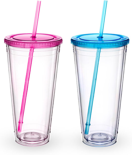 Clear Acrylic Tumbler with Straw and Lid 32 oz, Double Walled Insulated Reusable Plastic Iced Coffee Cup, To V1258-DP02-C-1461