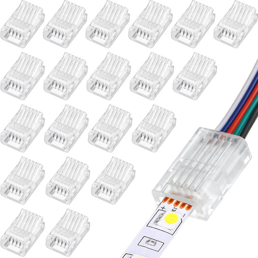 20 Pcs 5 Pin 10 mm LED Strip Connector RGB Lights Waterproof Adapter 22 Awg Wires Connector for Strip Light V1258-DP02-C-1462