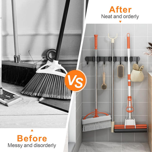 2 Pack Mop and Broom Holder Wall Mount, Non-slip Broom Hanger Wall Mount, Heavy Duty Mop Broom Organizer for V1258-DP02-C-1463