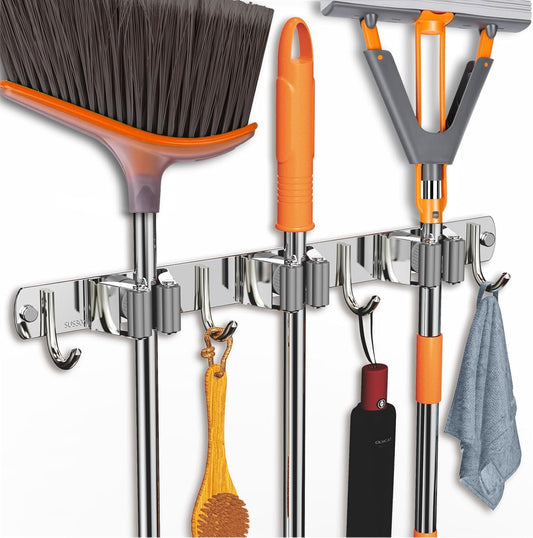 2 Pack Mop and Broom Holder Wall Mount, Non-slip Broom Hanger, Heavy Duty Mop Broom Organizer for Kitchen V1258-DP02-C-1464