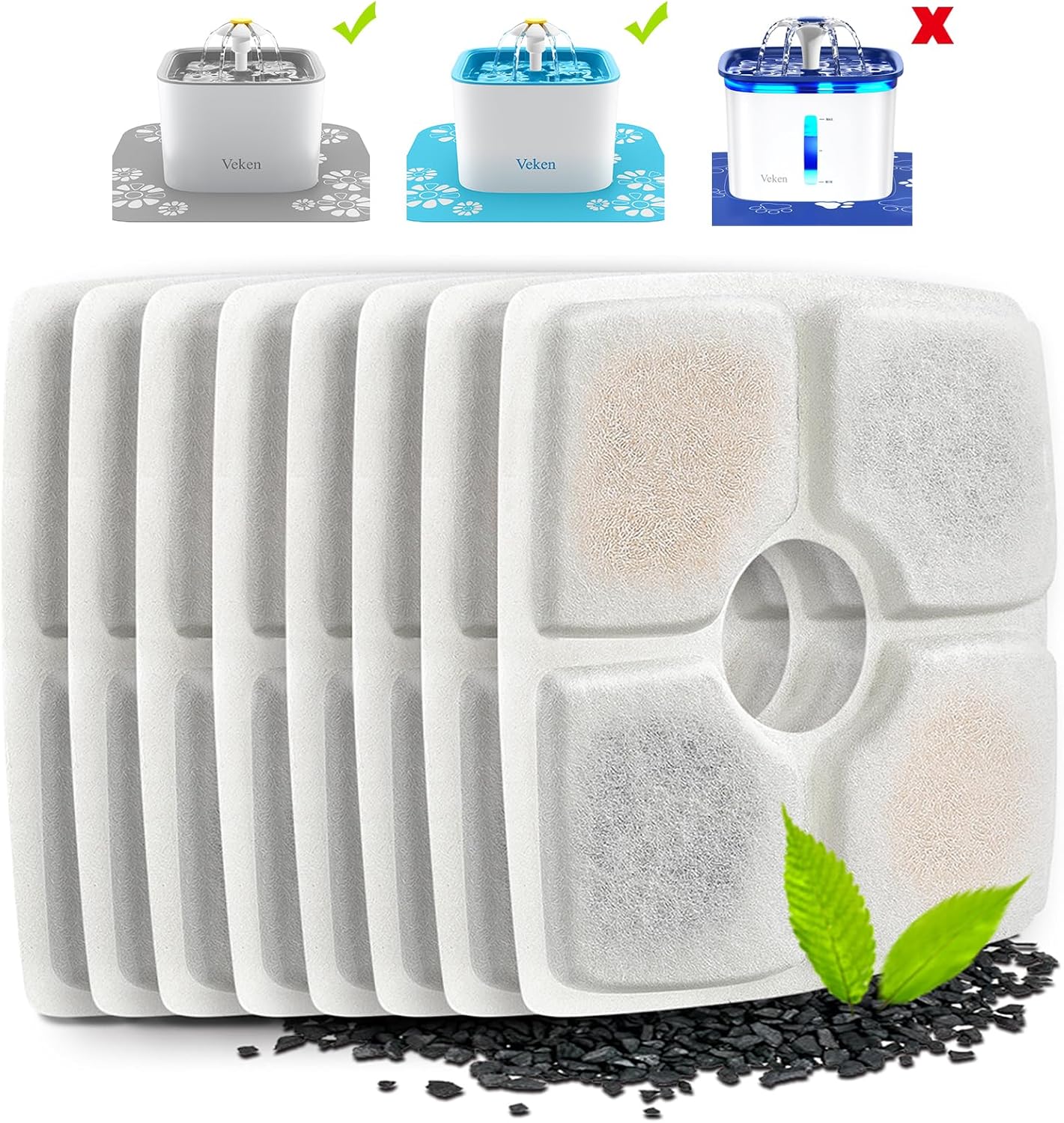 8 Pack Replacement Filters for 84oz/2.5L Automatic Pet Fountain Cat Water Fountain Dog Water Dispenser V1258-DP02-C-1468