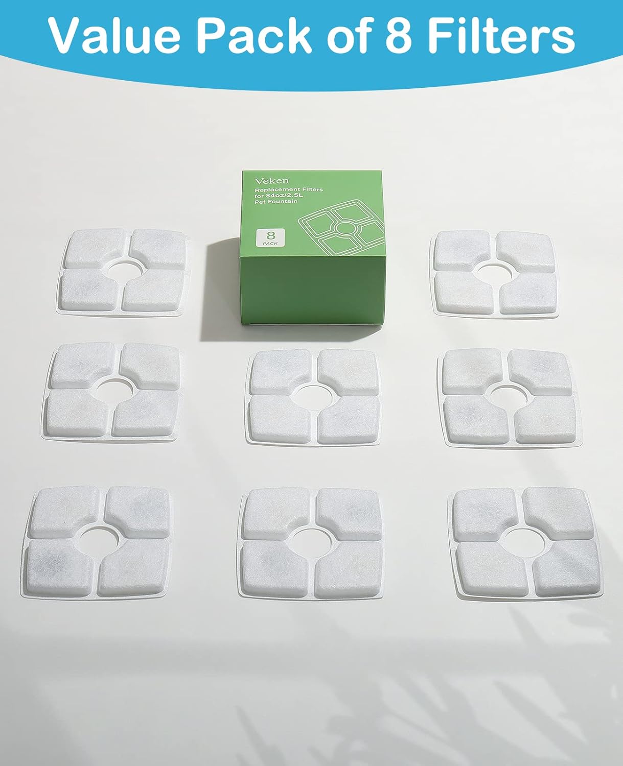 8 Pack Replacement Filters for 84oz/2.5L Automatic Pet Fountain Cat Water Fountain Dog Water Dispenser V1258-DP02-C-1468