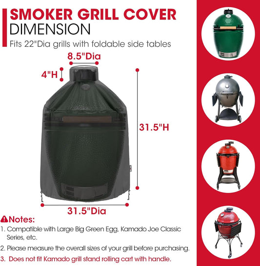 Grill Cover 31.5 Inch, Compatible with Large Big Green Egg, Kamado Joe and Pit Boss Ceramic Grills, Heavy V1258-DP02-C-147