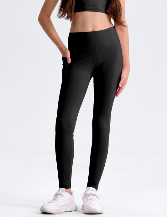 3 Pack Girls' Leggings with Pockets, Ankle Length Athletic Yoga Pants for Kids Clothes V1258-DP02-C-1472