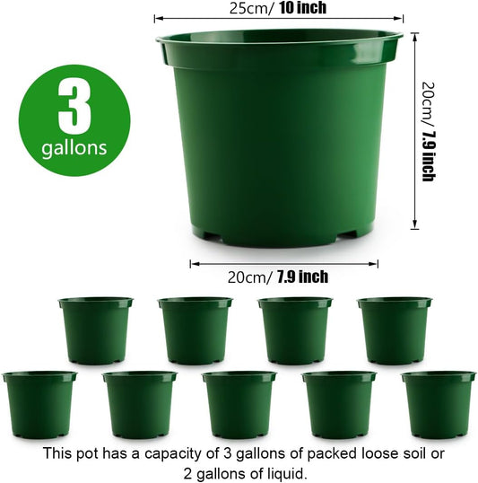 3 Gallon Plastic Nursery Pots, 10 Inch Round Plant Pots with Drainage Holes, 10 Pack Planting Pot for Outdoor V1258-DP02-C-1474