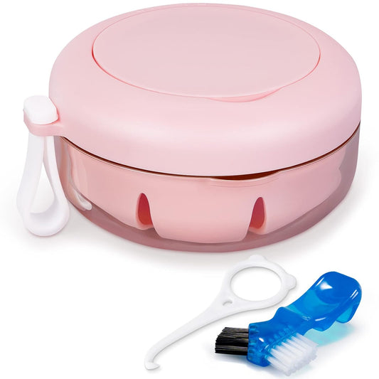 Leak Proof Denture Cup Kit Portable Retainer Case Perfect for Travel, Denture Case Container Cleaning Care V1258-DP02-C-1484