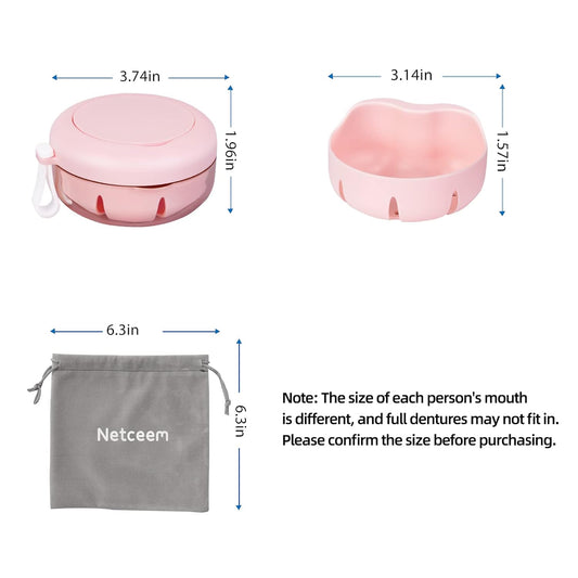 Leak Proof Denture Cup Kit Portable Retainer Case Perfect for Travel, Denture Case Container Cleaning Care V1258-DP02-C-1484