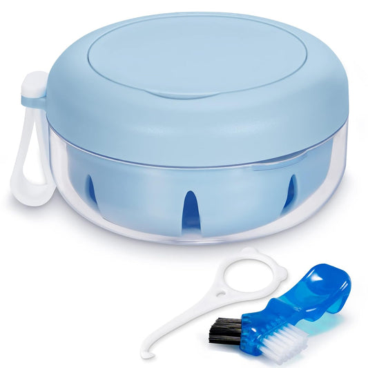 Leak Proof Denture Cup Kit Portable Retainer Case Perfect for Travel, Denture Case Container Cleaning Care V1258-DP02-C-1486