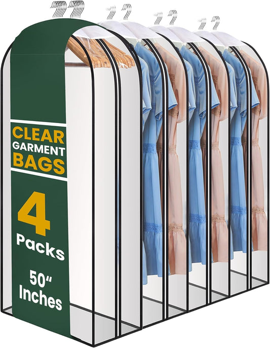 Clear Garment Bags for Hanging Clothes, 50" Suit Bags with 10" Gusset, Heavy Duty Closet Storage Covers for V1258-DP02-C-1505
