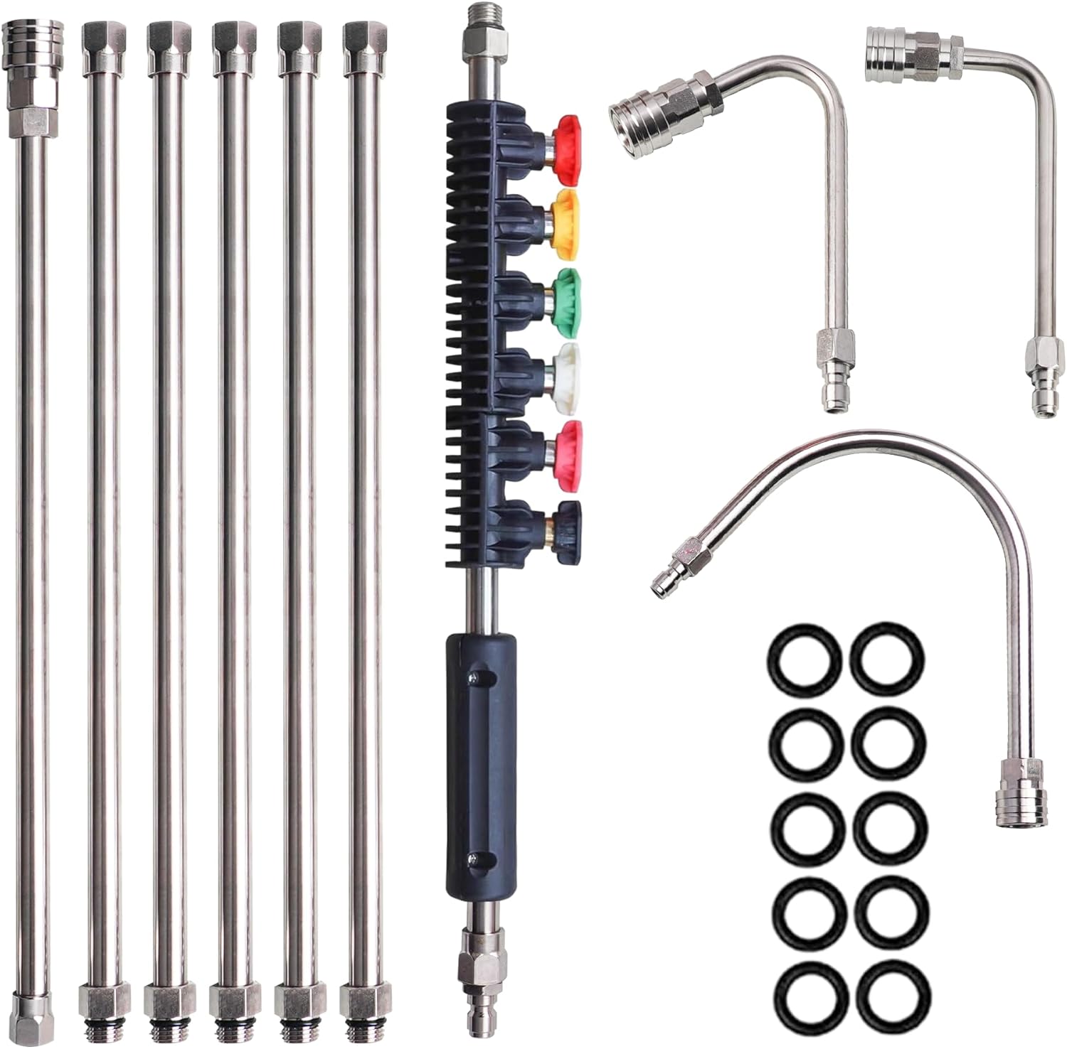 Pressure Washer Extension Wand, 10 Pack Power Washer Lance with 6 Atomization Nozzle Tips,1 Gutter Cleaner V1258-DP02-C-151