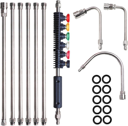 Pressure Washer Extension Wand, 10 Pack Power Washer Lance with 6 Atomization Nozzle Tips,1 Gutter Cleaner V1258-DP02-C-151
