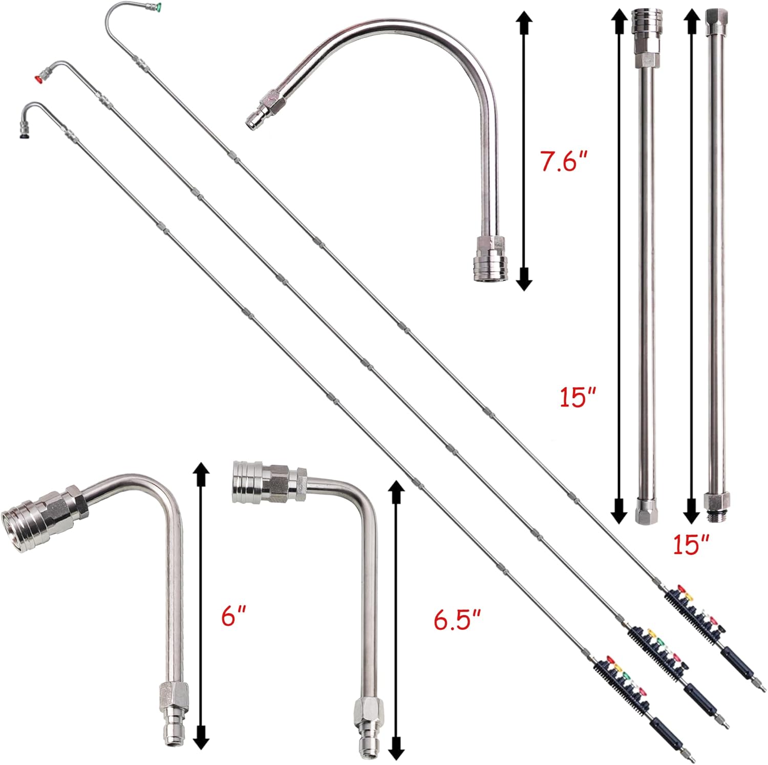 Pressure Washer Extension Wand, 10 Pack Power Washer Lance with 6 Atomization Nozzle Tips,1 Gutter Cleaner V1258-DP02-C-151