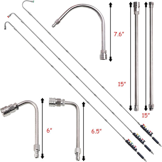 Pressure Washer Extension Wand, 10 Pack Power Washer Lance with 6 Atomization Nozzle Tips,1 Gutter Cleaner V1258-DP02-C-151