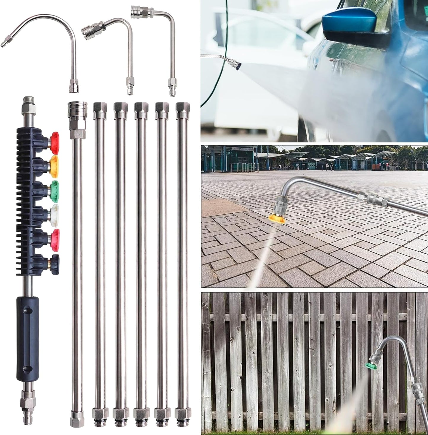 Pressure Washer Extension Wand, 10 Pack Power Washer Lance with 6 Atomization Nozzle Tips,1 Gutter Cleaner V1258-DP02-C-151