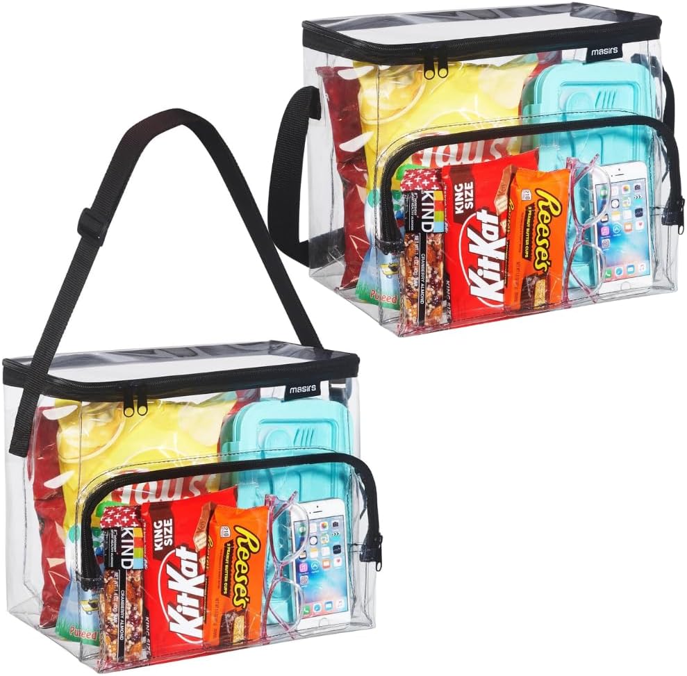 Clear Lunch Bag Set - Medium and Large Durable See-Through PVC Bags with Adjustable Shoulder Straps - Freezer V1258-DP02-C-1516